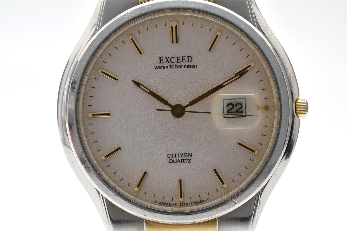 CITIZEN シチズン EXCEED エクシード 2710-274849 メンズ クォーツ 腕時計 ホワイト文字盤 デイト ステンレス SSG コンビ ブレスレット 32mm 1980年代 ヴィンテージ
