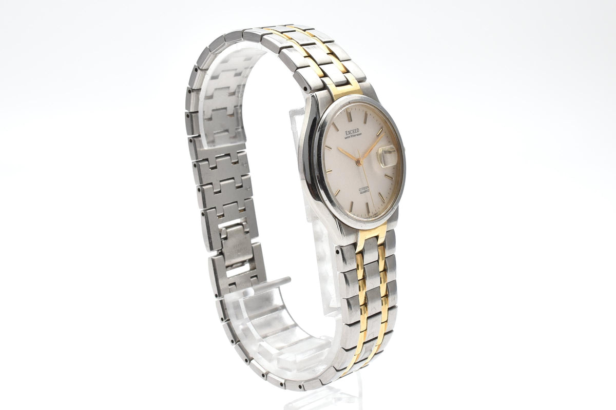 CITIZEN シチズン EXCEED エクシード 2710-274849 メンズ クォーツ 腕時計 ホワイト文字盤 デイト ステンレス SSG コンビ ブレスレット 32mm 1980年代 ヴィンテージ