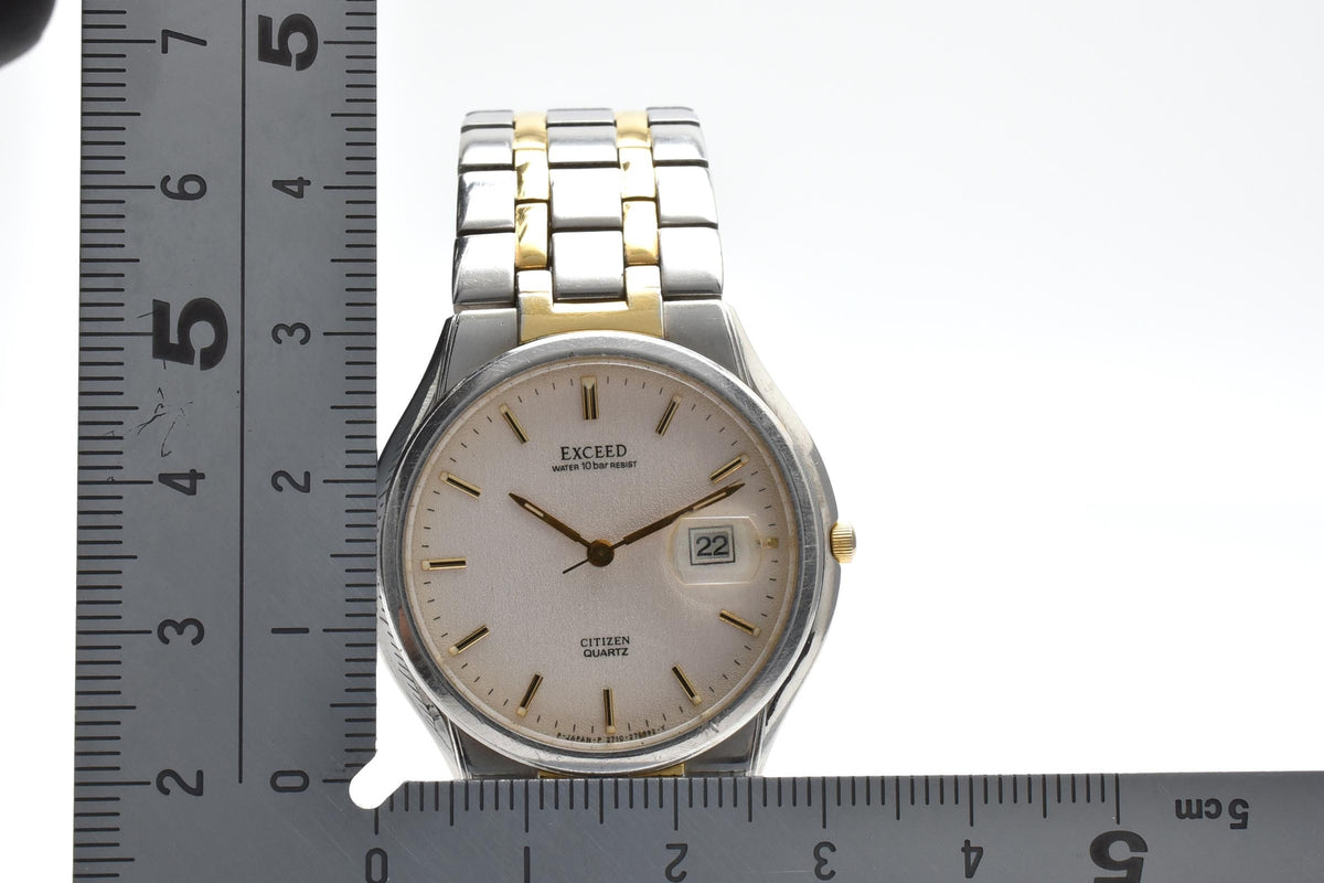 CITIZEN シチズン EXCEED エクシード 2710-274849 メンズ クォーツ 腕時計 ホワイト文字盤 デイト ステンレス SSG コンビ ブレスレット 32mm 1980年代 ヴィンテージ
