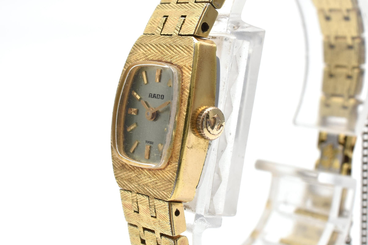 RADO ラドー V058 レディース 手巻き 腕時計 グリーン文字盤 ゴールドカラー ステンレス ブレスレット 14mm 1970年代 ヴィンテージ ドレスウォッチ