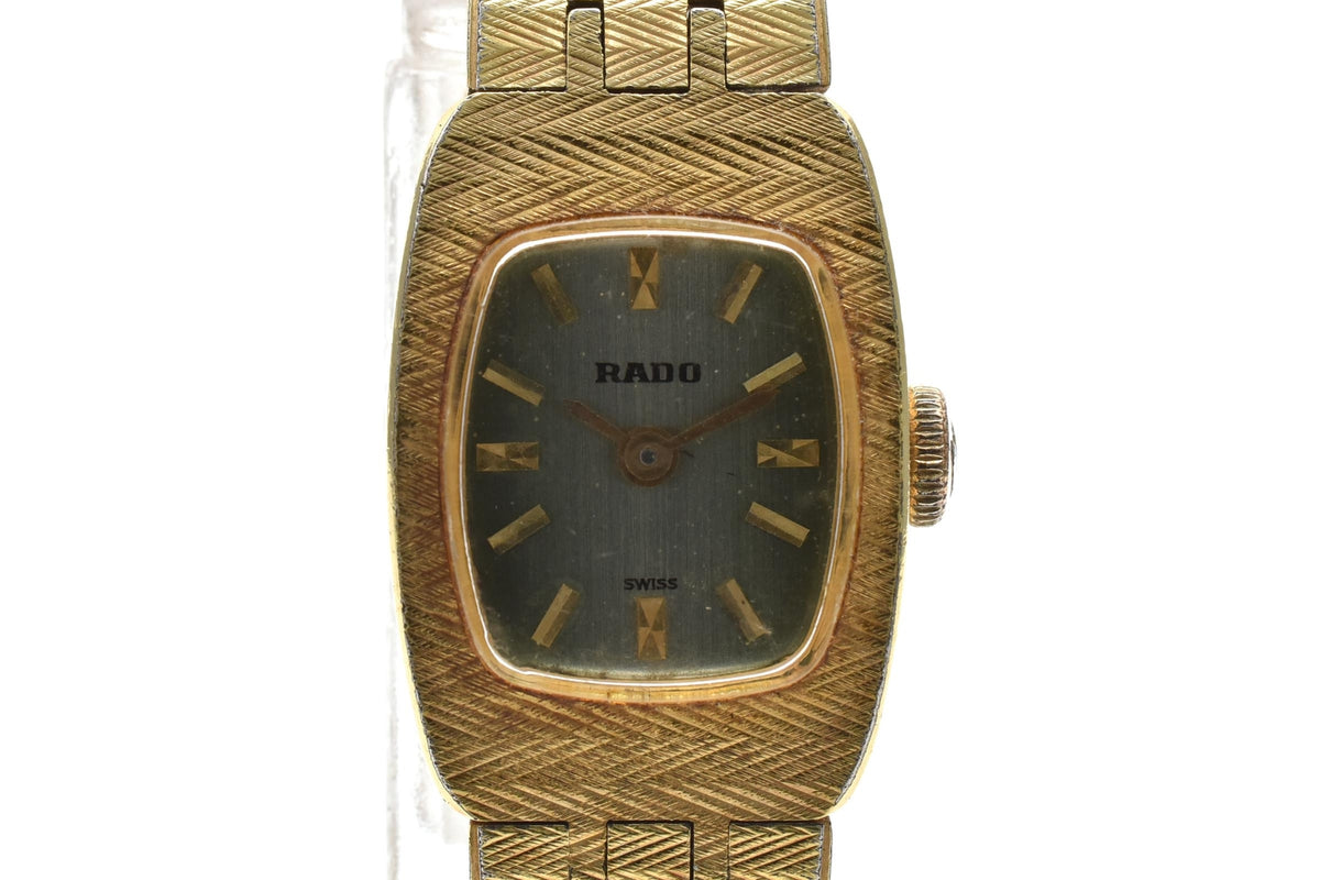 RADO ラドー V058 レディース 手巻き 腕時計 グリーン文字盤 ゴールドカラー ステンレス ブレスレット 14mm 1970年代 ヴィンテージ ドレスウォッチ