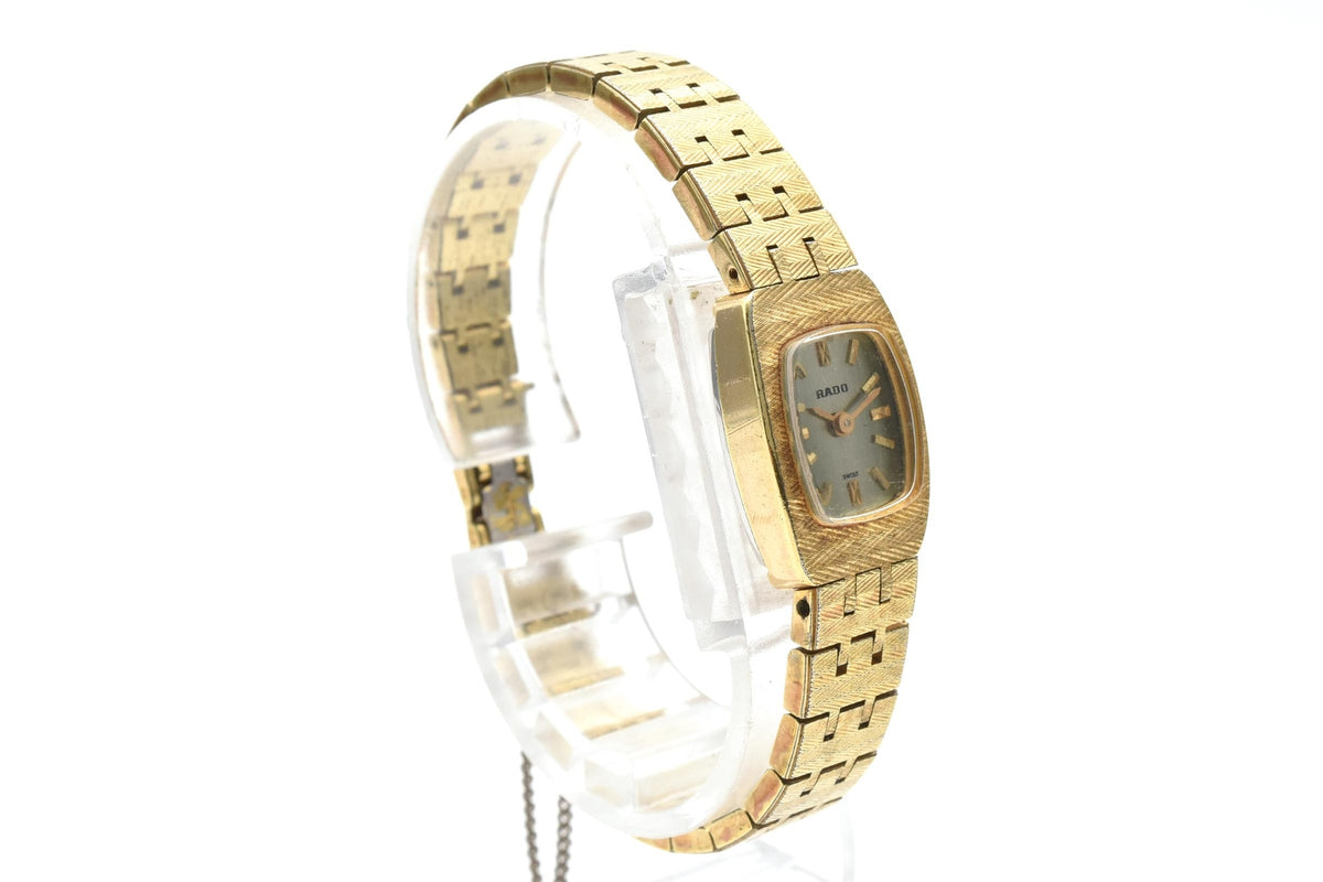 RADO ラドー V058 レディース 手巻き 腕時計 グリーン文字盤 ゴールドカラー ステンレス ブレスレット 14mm 1970年代 ヴィンテージ ドレスウォッチ