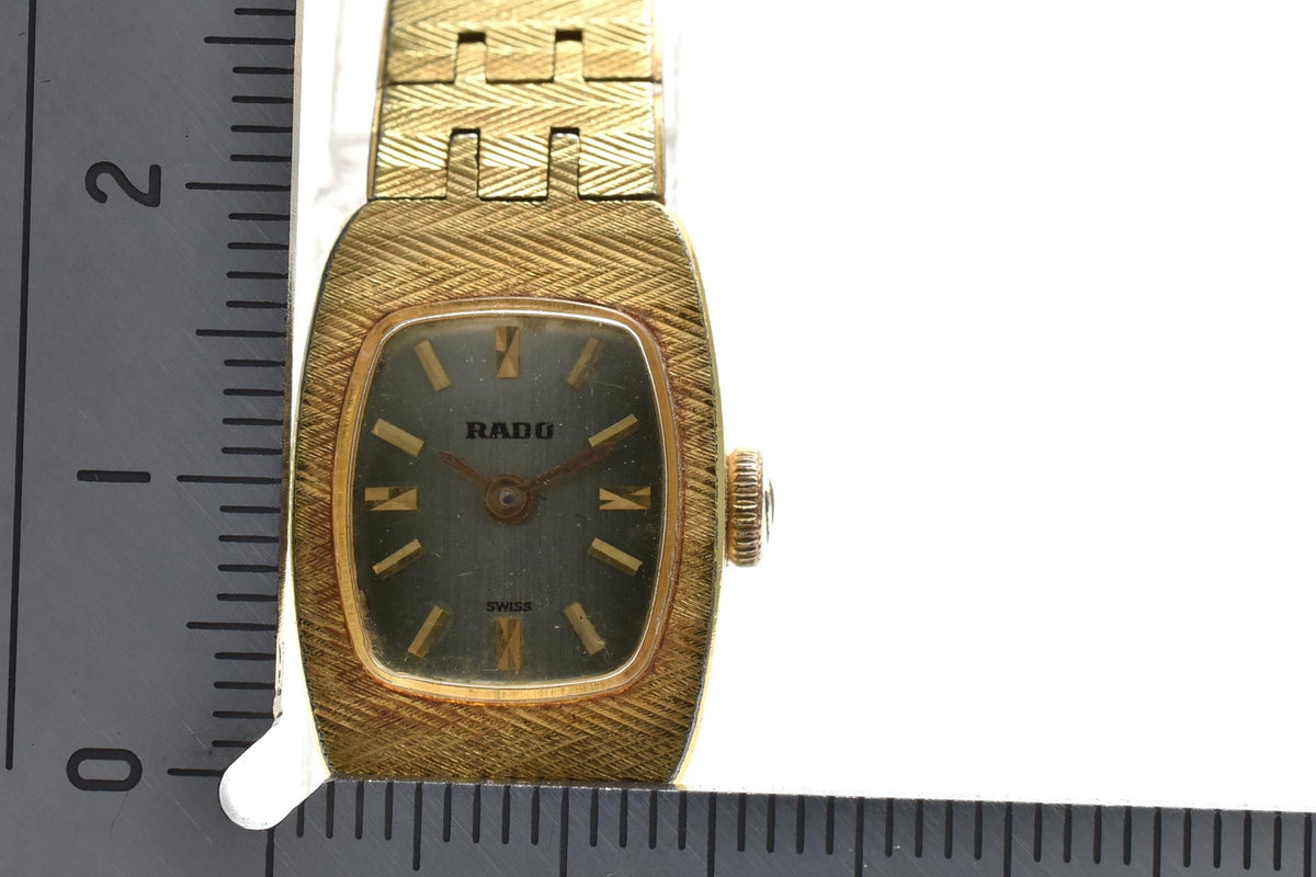 RADO ラドー V058 レディース 手巻き 腕時計 グリーン文字盤 ゴールドカラー ステンレス ブレスレット 14mm 1970年代 ヴィンテージ ドレスウォッチ