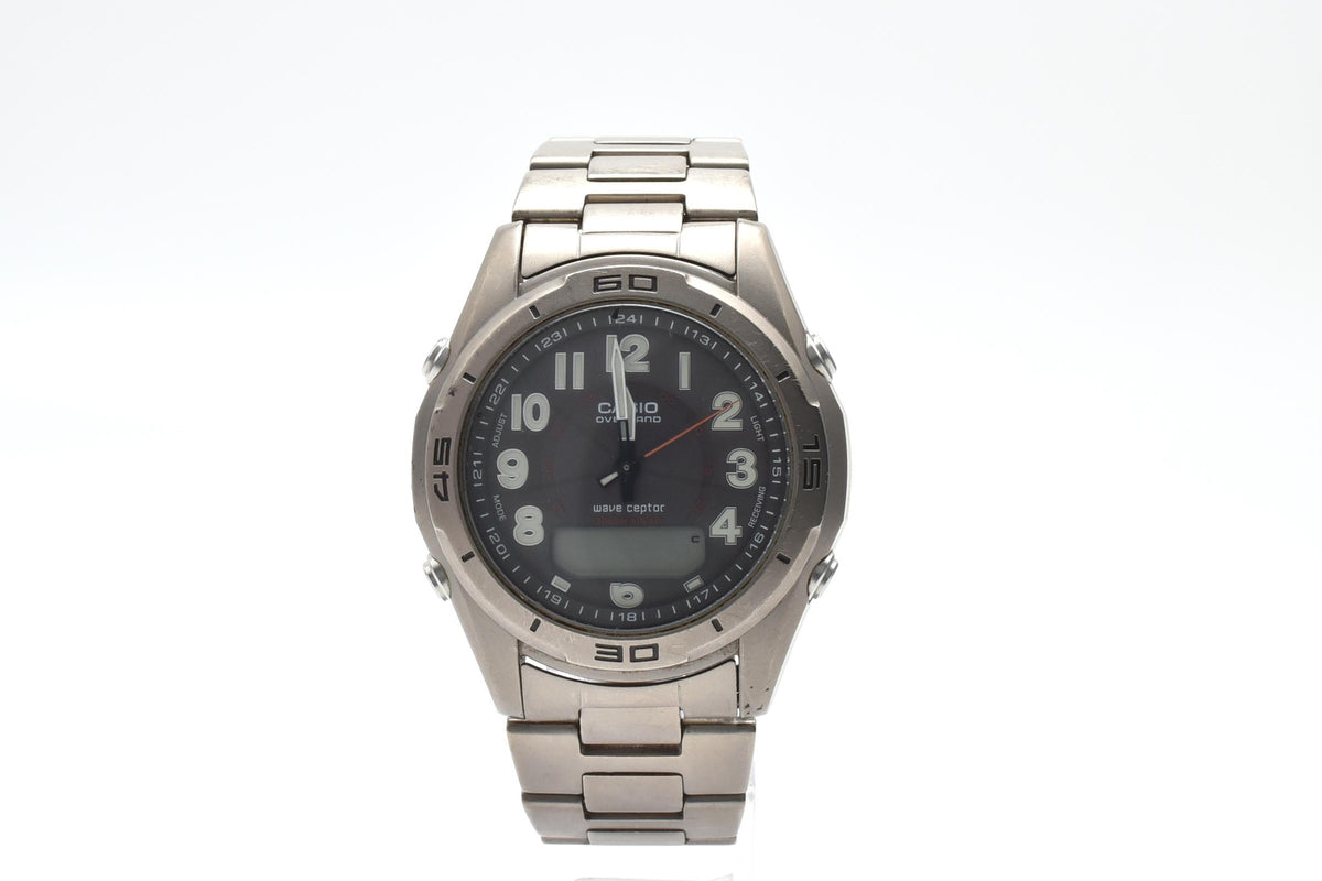 CASIO カシオ OAW-100 メンズ ソーラー 電波 腕時計 ブラック文字盤 アラビア数字 デイト チタンケース チタンブレスレット 38.9mm 2000年代