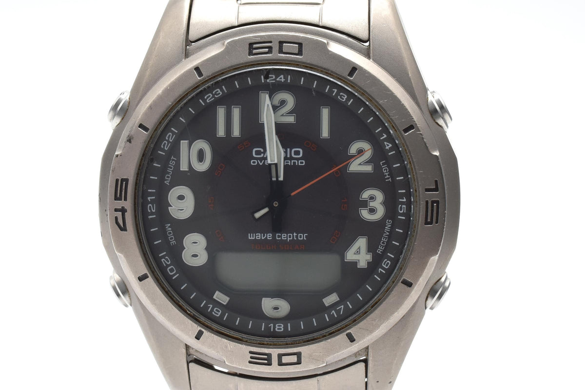 CASIO カシオ OAW-100 メンズ ソーラー 電波 腕時計 ブラック文字盤 アラビア数字 デイト チタンケース チタンブレスレット 38.9mm 2000年代