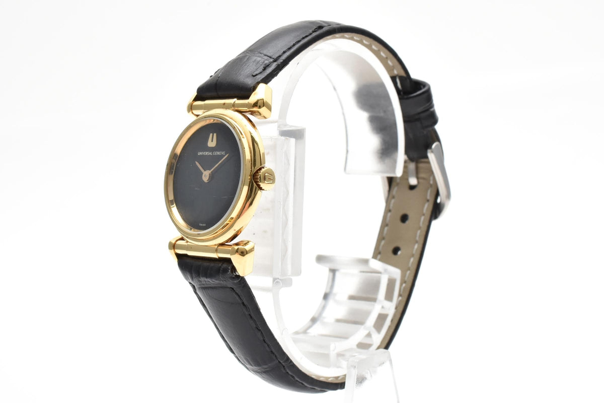 Universal Geneve ユニバーサルジュネーブ 542678 レディース 手巻き 腕時計 ブラック文字盤 2針 オーバル ステンレス レザー 22mm 1970年代 ヴィンテージ