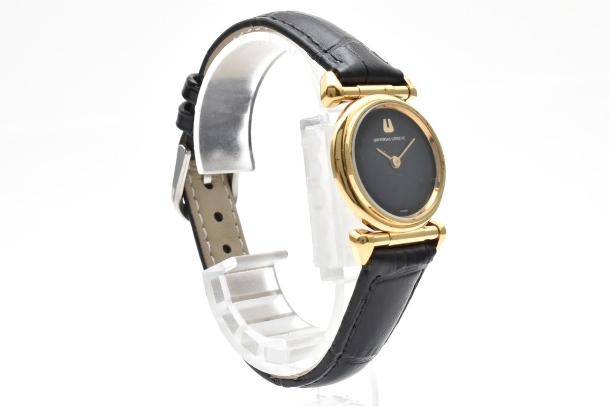Universal Geneve ユニバーサルジュネーブ 542678 レディース 手巻き 腕時計 ブラック文字盤 2針 オーバル ステンレス レザー 22mm 1970年代 ヴィンテージ