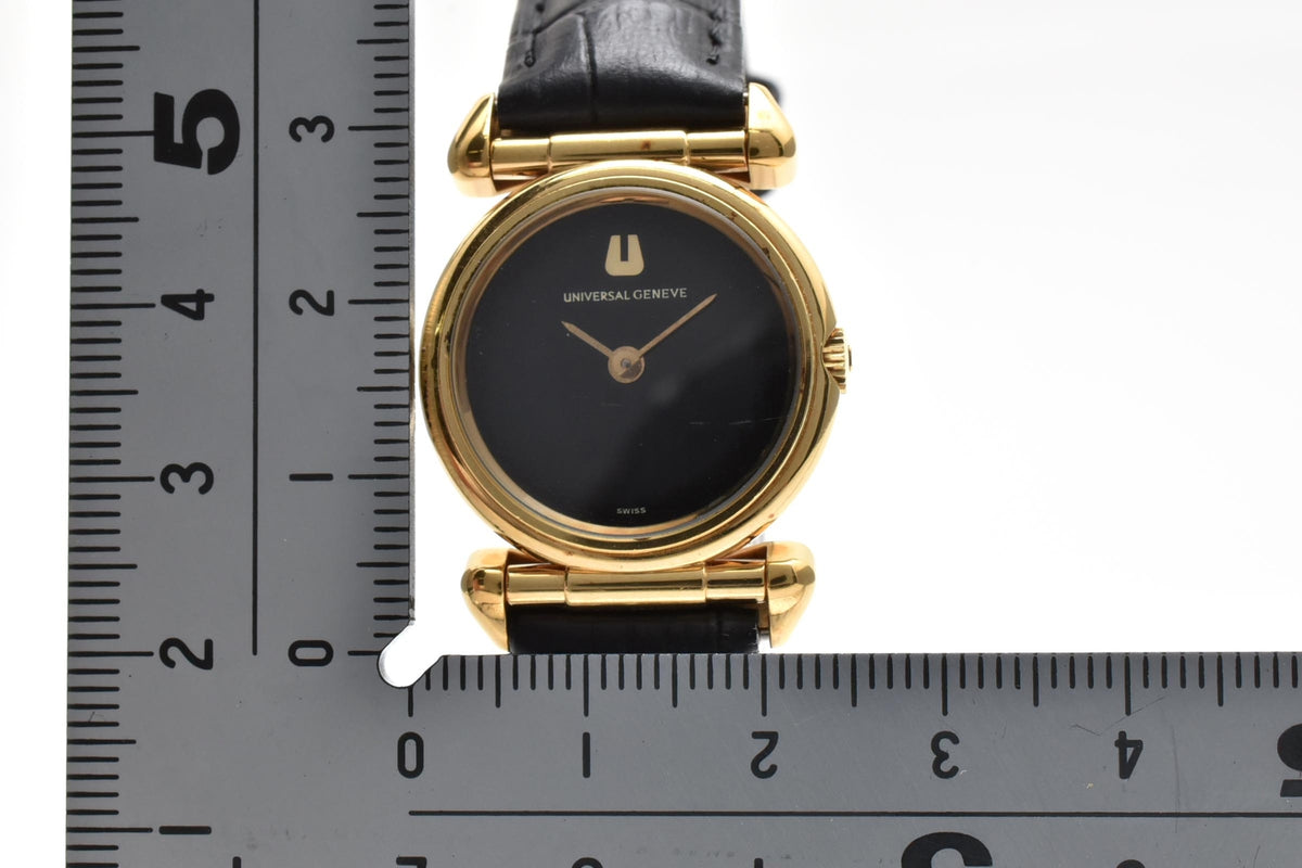 Universal Geneve ユニバーサルジュネーブ 542678 レディース 手巻き 腕時計 ブラック文字盤 2針 オーバル ステンレス レザー 22mm 1970年代 ヴィンテージ