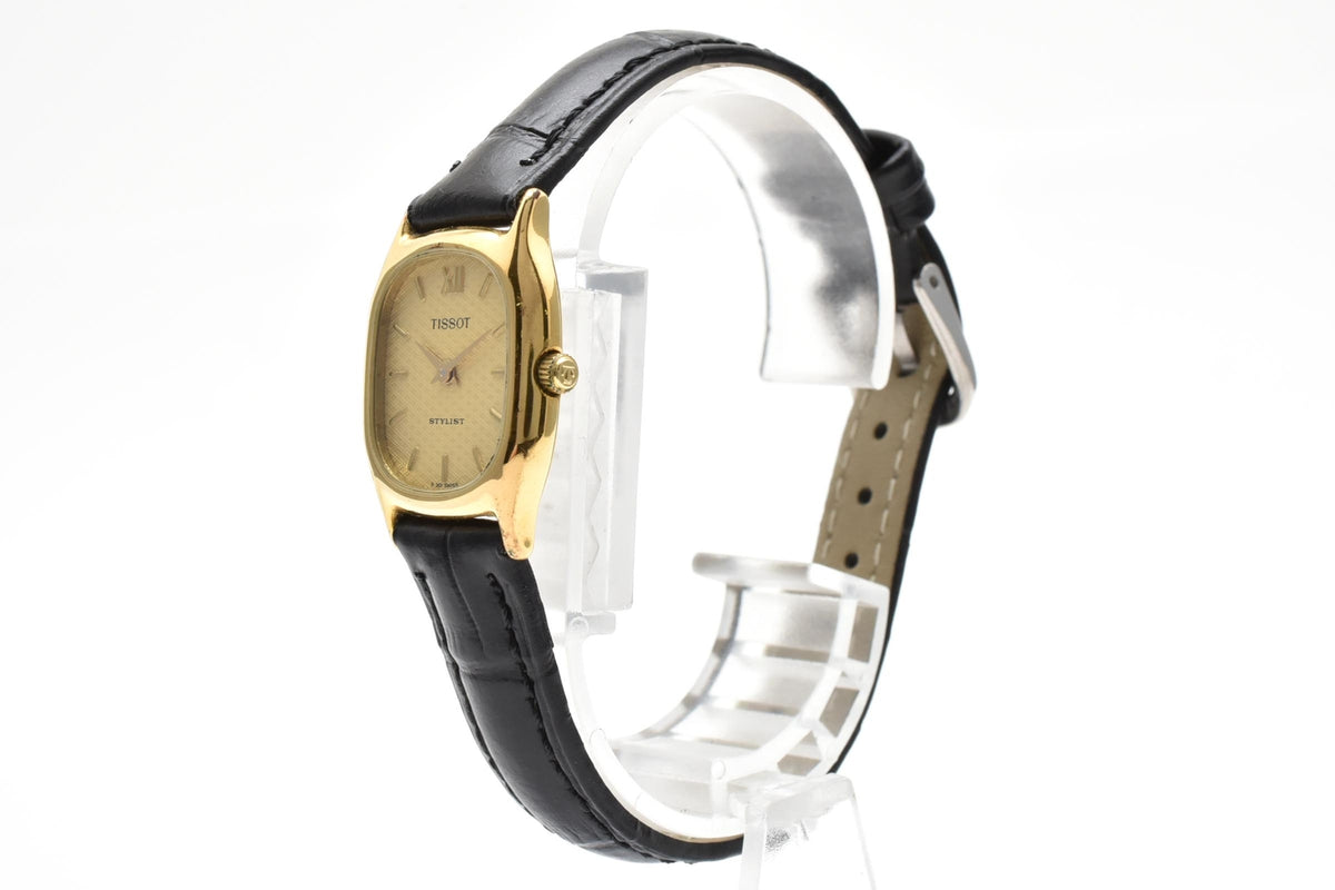 TISSOT ティソ R301 レディース クォーツ 腕時計 ゴールド文字盤 ローマ数字 角型 ステンレス レザーストラップ 18.8mm 1990年代 ヴィンテージ ドレスウォッチ