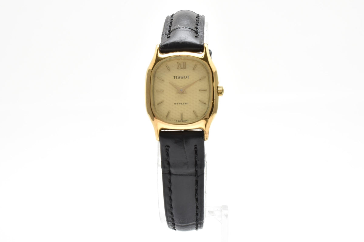 TISSOT ティソ R301 レディース クォーツ 腕時計 ゴールド文字盤 ローマ数字 角型 ステンレス レザーストラップ 18.8mm 1990年代 ヴィンテージ ドレスウォッチ