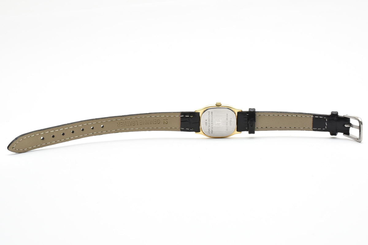 TISSOT ティソ R301 レディース クォーツ 腕時計 ゴールド文字盤 ローマ数字 角型 ステンレス レザーストラップ 18.8mm 1990年代 ヴィンテージ ドレスウォッチ