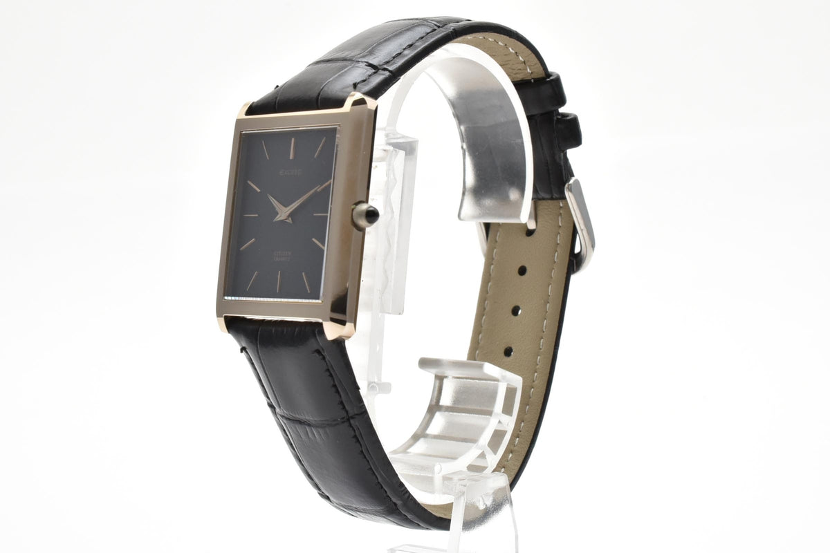 CITIZEN シチズン EXCEED エクシード 4-796381 メンズ クォーツ 腕時計 ブラック文字盤 角型 ステンレス レザーストラップ 25.3mm 1990年代 ヴィンテージ ドレスウォッチ