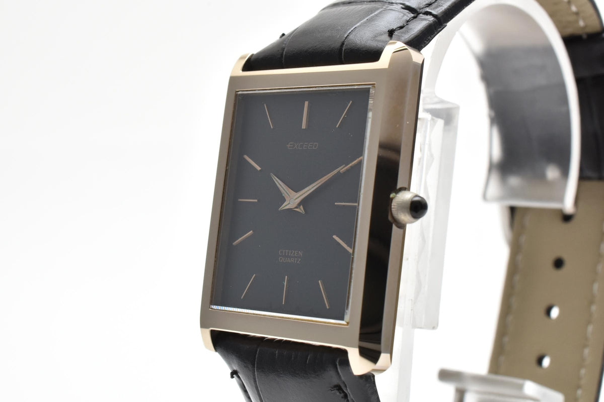 CITIZEN シチズン EXCEED エクシード 4-796381 メンズ クォーツ 腕時計 ブラック文字盤 角型 ステンレス レザーストラップ 25.3mm 1990年代 ヴィンテージ ドレスウォッチ