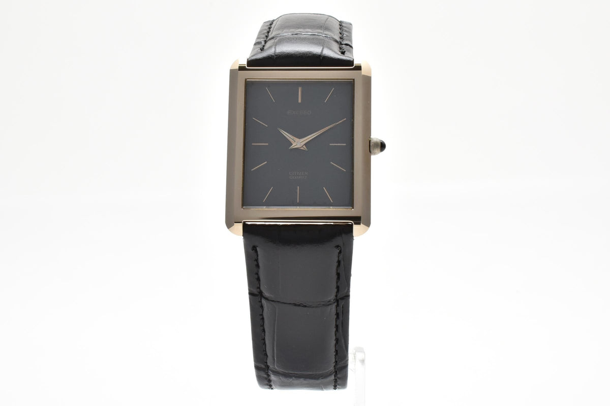 CITIZEN シチズン EXCEED エクシード 4-796381 メンズ クォーツ 腕時計 ブラック文字盤 角型 ステンレス レザーストラップ 25.3mm 1990年代 ヴィンテージ ドレスウォッチ