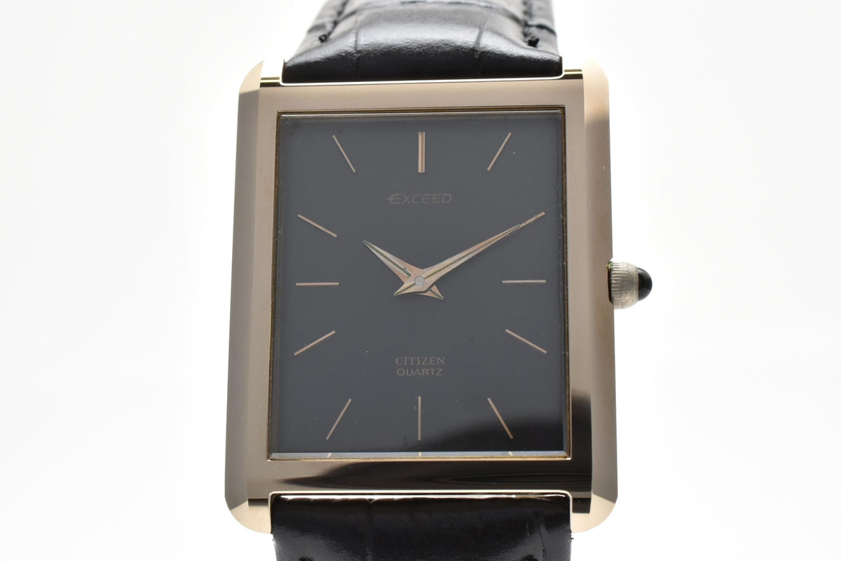 CITIZEN シチズン EXCEED エクシード 4-796381 メンズ クォーツ 腕時計 ブラック文字盤 角型 ステンレス レザーストラップ 25.3mm 1990年代 ヴィンテージ ドレスウォッチ