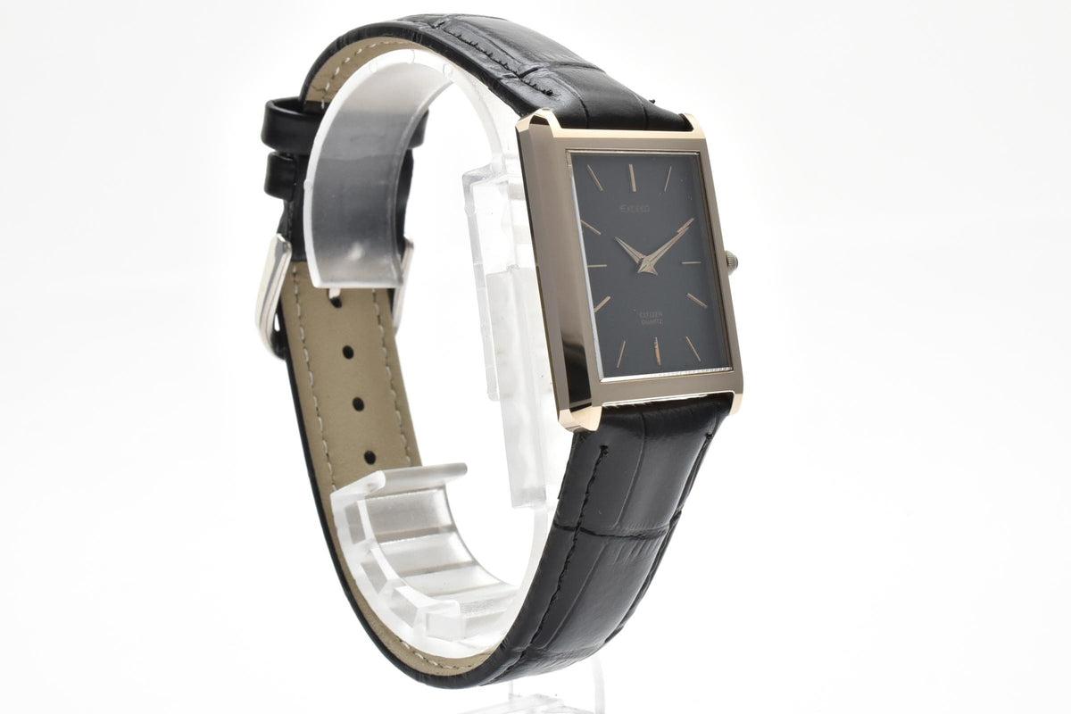CITIZEN シチズン EXCEED エクシード 4-796381 メンズ クォーツ 腕時計 ブラック文字盤 角型 ステンレス レザーストラップ 25.3mm 1990年代 ヴィンテージ ドレスウォッチ