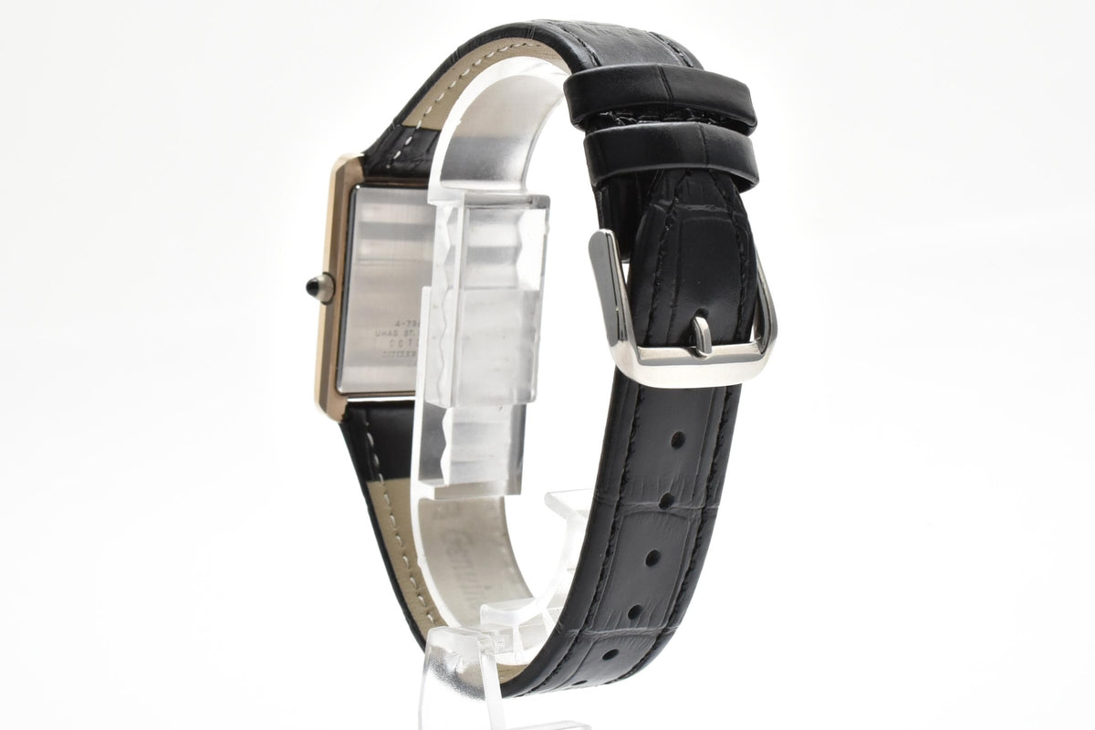 CITIZEN シチズン EXCEED エクシード 4-796381 メンズ クォーツ 腕時計 ブラック文字盤 角型 ステンレス レザーストラップ 25.3mm 1990年代 ヴィンテージ ドレスウォッチ