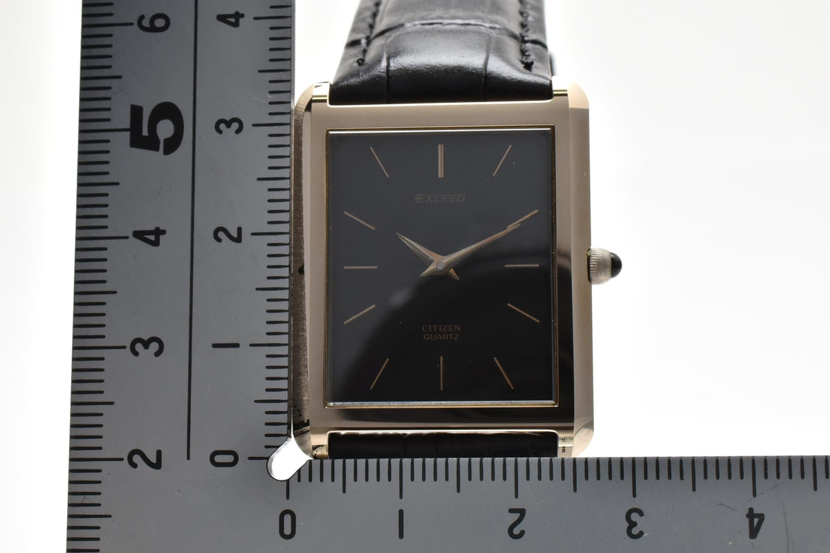 CITIZEN シチズン EXCEED エクシード 4-796381 メンズ クォーツ 腕時計 ブラック文字盤 角型 ステンレス レザーストラップ 25.3mm 1990年代 ヴィンテージ ドレスウォッチ
