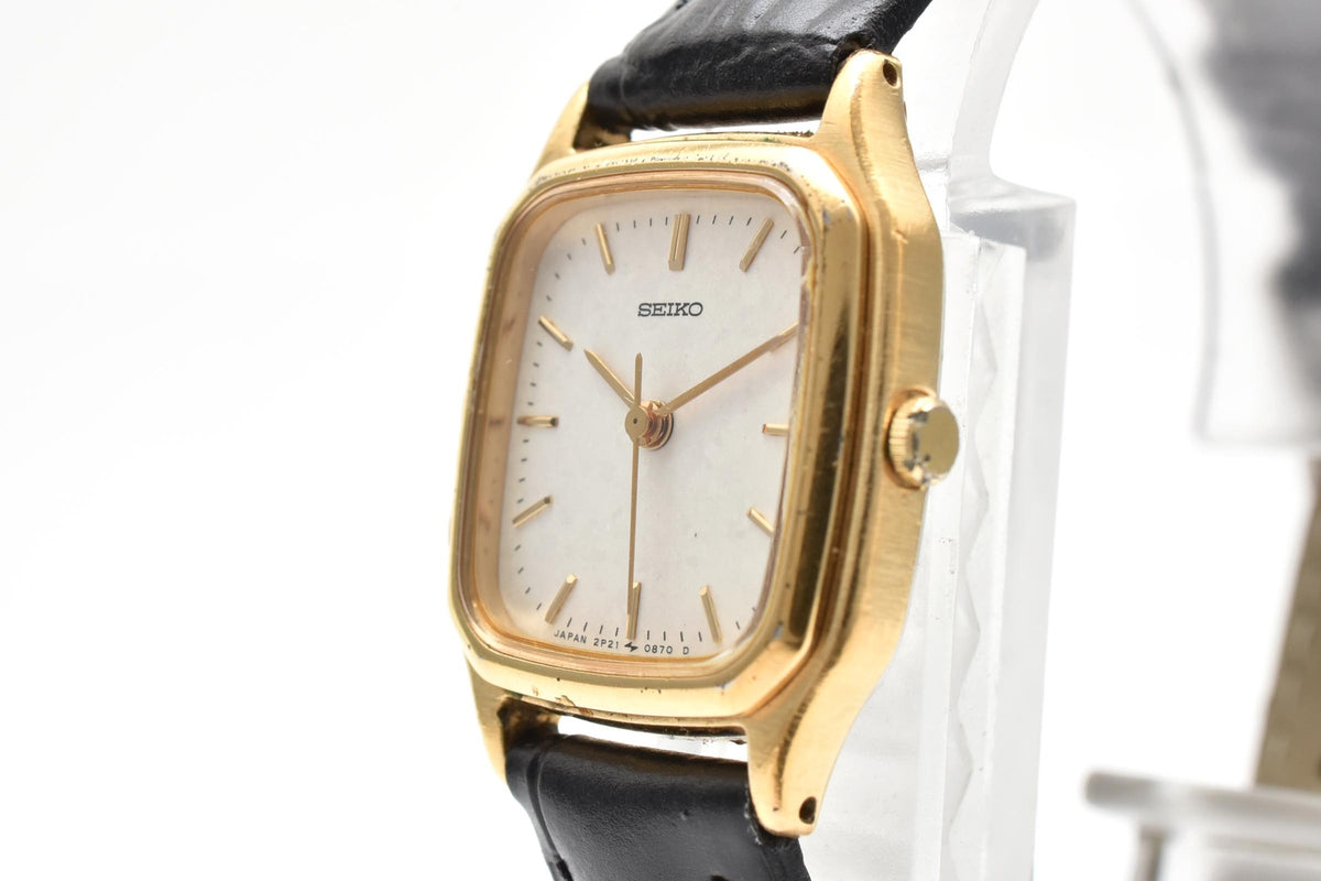 SEIKO セイコー 2P21-5300 レディース クォーツ 腕時計 ホワイト文字盤 2針 角型 ステンレス レザーストラップ 19mm 1980年代 ヴィンテージ ドレスウォッチ