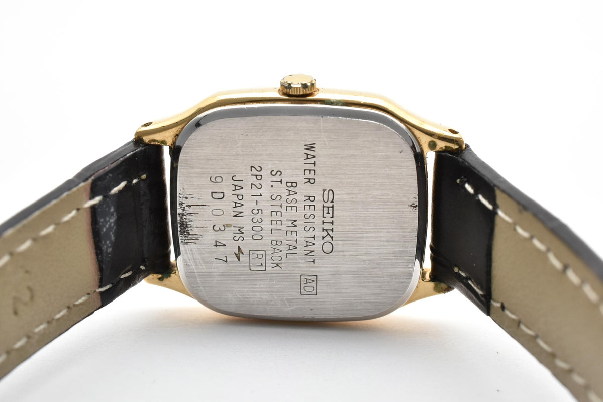 SEIKO セイコー 2P21-5300 レディース クォーツ 腕時計 ホワイト文字盤 2針 角型 ステンレス レザーストラップ 19mm 1980年代 ヴィンテージ ドレスウォッチ