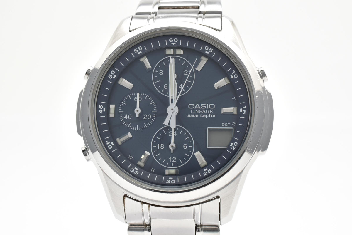CASIO カシオ LINEAGE リニエージ LIW-500 メンズ ソーラー 電波 腕時計 ブルー文字盤 マルチファンクション デイト ステンレス ブレスレット 42.3mm 2000年代
