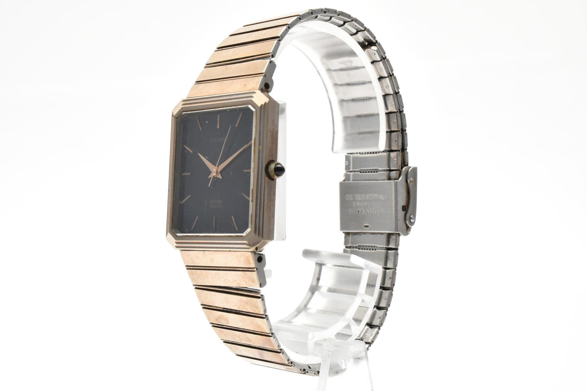 CITIZEN シチズン EXCEED エクシード 1930-191277 メンズ クォーツ 腕時計 ブラック文字盤 2針 長方形 スクエア ステンレス ブレスレット 25mm 1980年代 ヴィンテージ