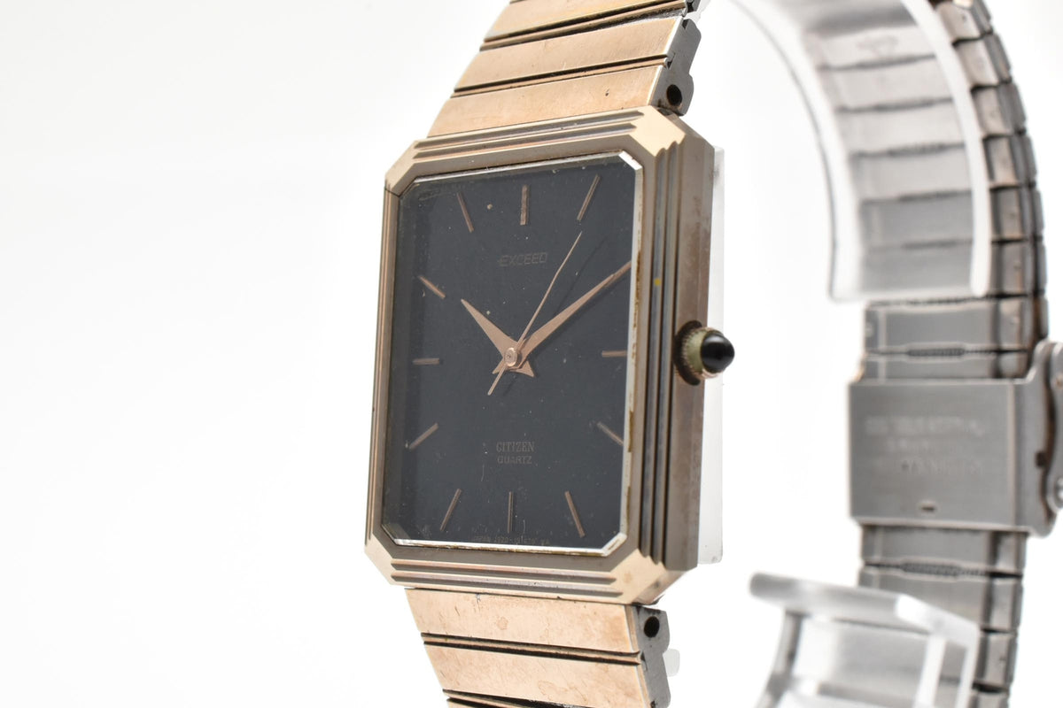 CITIZEN シチズン EXCEED エクシード 1930-191277 メンズ クォーツ 腕時計 ブラック文字盤 2針 長方形 スクエア ステンレス ブレスレット 25mm 1980年代 ヴィンテージ