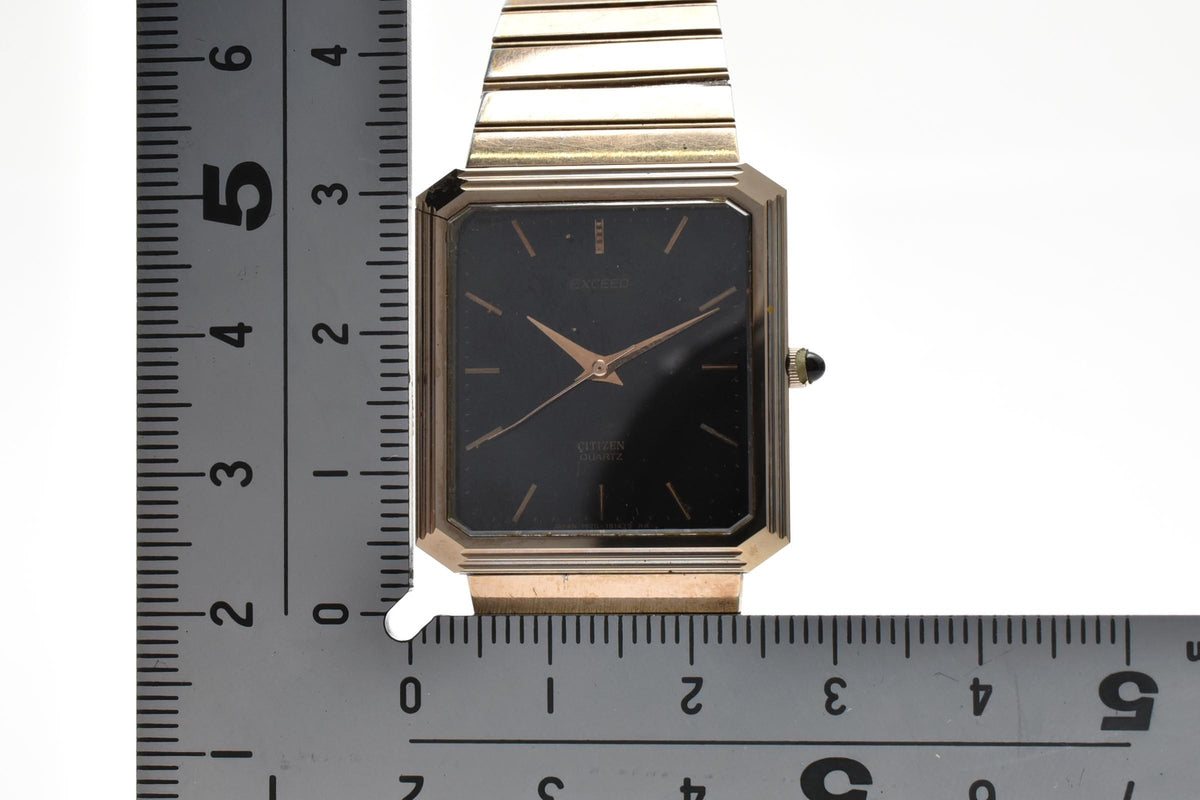 CITIZEN シチズン EXCEED エクシード 1930-191277 メンズ クォーツ 腕時計 ブラック文字盤 2針 長方形 スクエア ステンレス ブレスレット 25mm 1980年代 ヴィンテージ