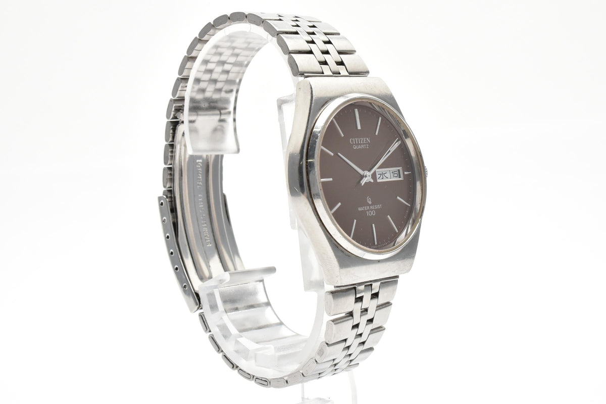CITIZEN シチズン 4-211146K メンズ クォーツ 腕時計 ブラウン文字盤 デイデイト 曜日 日付 ステンレス ブレスレット 34mm 1980年代 ヴィンテージ