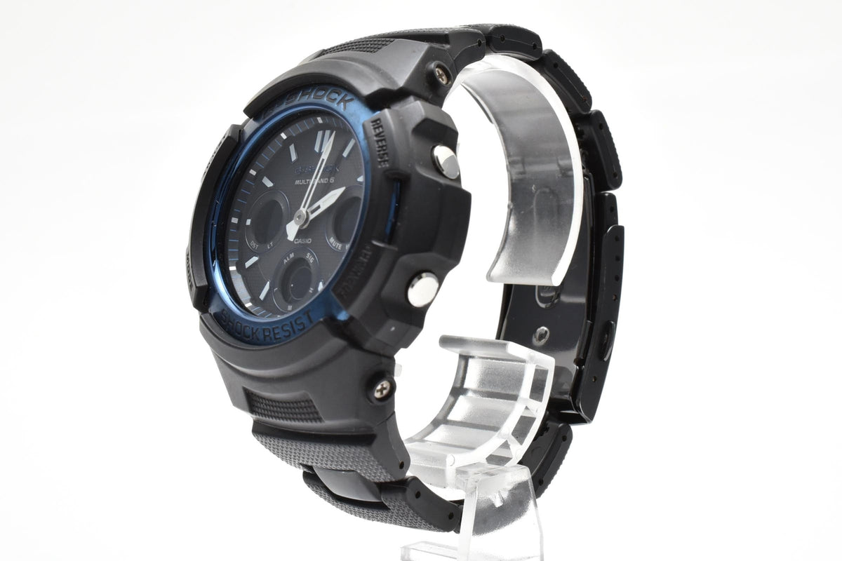 CASIO カシオ G-SHOCK AWG-M100BC メンズ 腕時計 タフソーラー 電波時計 マルチバンド6 アナデジ ブラック ブルー コンポジットブレスレット 42mm 2010年代