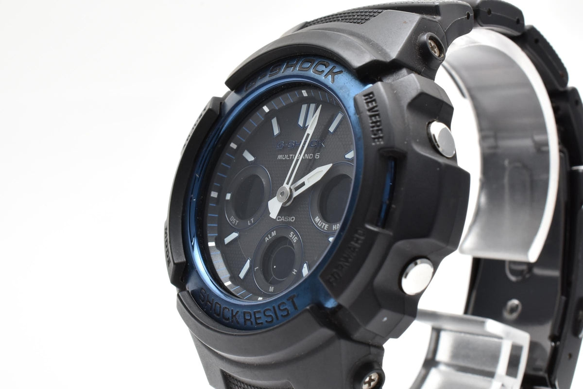 CASIO カシオ G-SHOCK AWG-M100BC メンズ 腕時計 タフソーラー 電波時計 マルチバンド6 アナデジ ブラック ブルー コンポジットブレスレット 42mm 2010年代