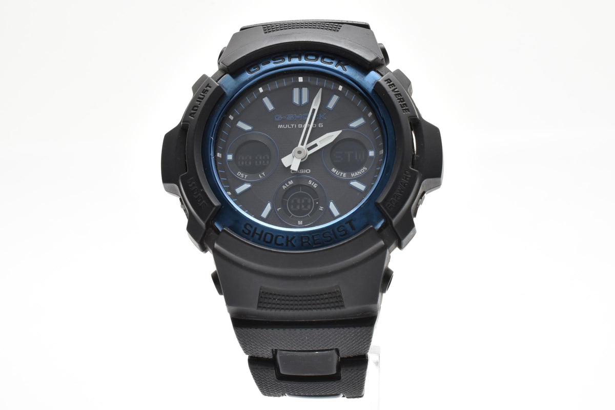 CASIO カシオ G-SHOCK AWG-M100BC メンズ 腕時計 タフソーラー 電波時計 マルチバンド6 アナデジ ブラック ブルー コンポジットブレスレット 42mm 2010年代