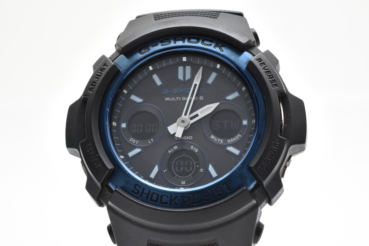 CASIO カシオ G-SHOCK AWG-M100BC メンズ 腕時計 タフソーラー 電波時計 マルチバンド6 アナデジ ブラック ブルー コンポジットブレスレット 42mm 2010年代