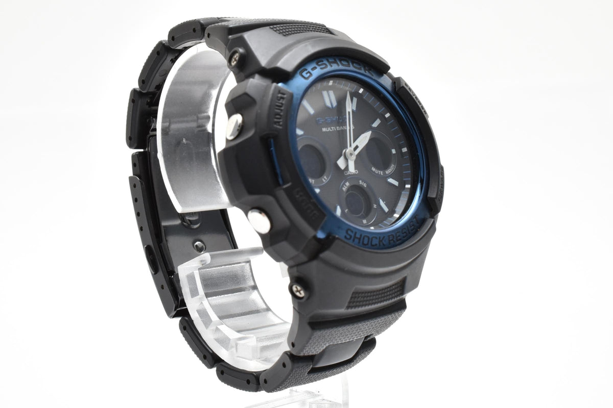 CASIO カシオ G-SHOCK AWG-M100BC メンズ 腕時計 タフソーラー 電波時計 マルチバンド6 アナデジ ブラック ブルー コンポジットブレスレット 42mm 2010年代