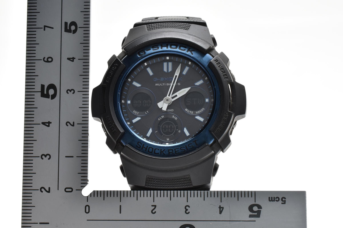 CASIO カシオ G-SHOCK AWG-M100BC メンズ 腕時計 タフソーラー 電波時計 マルチバンド6 アナデジ ブラック ブルー コンポジットブレスレット 42mm 2010年代