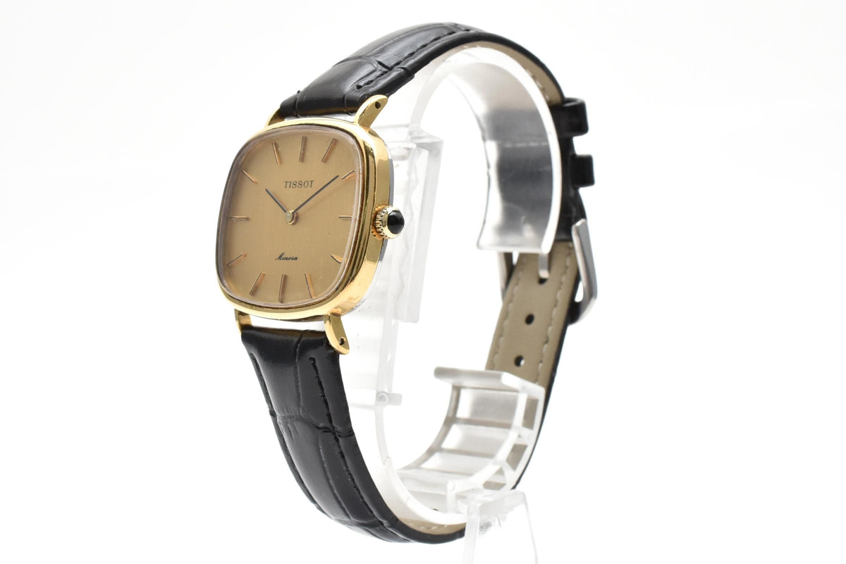 TISSOT ティソ Stylist スタイリスト メンズ 手巻き 腕時計 ゴールド文字盤 2針 ステンレス 角型ケース レザーストラップ 28mm 1970年代 ヴィンテージ