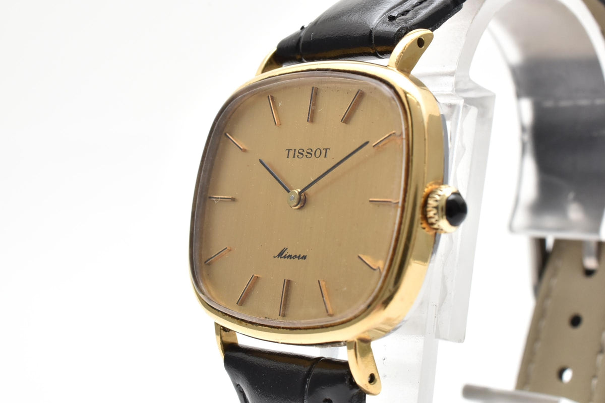 TISSOT ティソ Stylist スタイリスト メンズ 手巻き 腕時計 ゴールド文字盤 2針 ステンレス 角型ケース レザーストラップ 28mm 1970年代 ヴィンテージ
