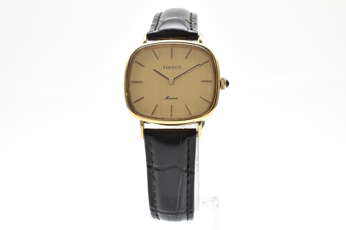 TISSOT ティソ Stylist スタイリスト メンズ 手巻き 腕時計 ゴールド文字盤 2針 ステンレス 角型ケース レザーストラップ 28mm 1970年代 ヴィンテージ