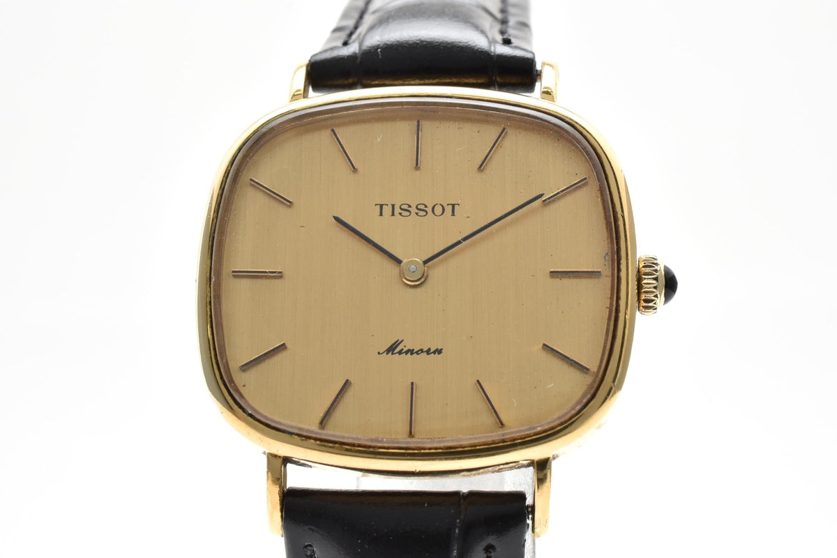 TISSOT ティソ Stylist スタイリスト メンズ 手巻き 腕時計 ゴールド文字盤 2針 ステンレス 角型ケース レザーストラップ 28mm 1970年代 ヴィンテージ