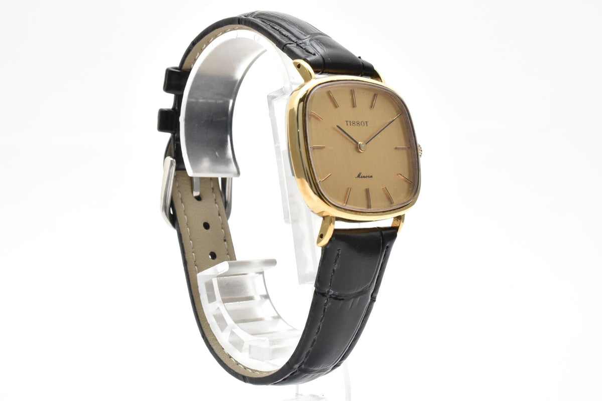 TISSOT ティソ Stylist スタイリスト メンズ 手巻き 腕時計 ゴールド文字盤 2針 ステンレス 角型ケース レザーストラップ 28mm 1970年代 ヴィンテージ
