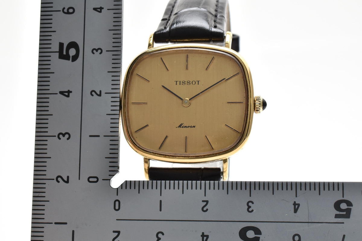 TISSOT ティソ Stylist スタイリスト メンズ 手巻き 腕時計 ゴールド文字盤 2針 ステンレス 角型ケース レザーストラップ 28mm 1970年代 ヴィンテージ