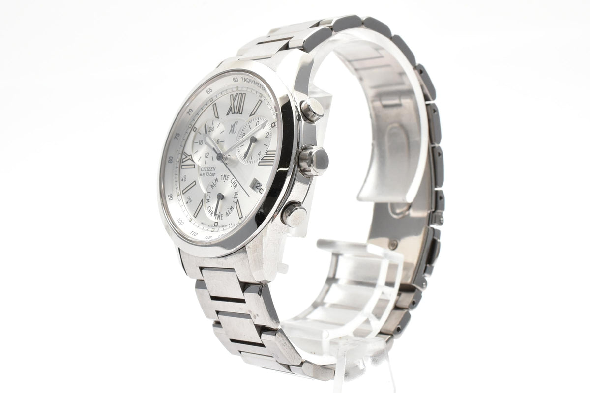 CITIZEN シチズン xC クロスシー A510-T002374 メンズ クォーツ 腕時計 ホワイト文字盤 クロノグラフ デイト マルチファンクション ステンレス ブレスレット 35mm 2000年代