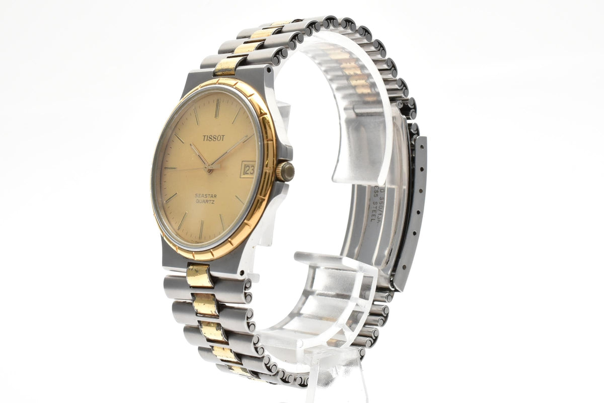 TISSOT ティソ Seastar シースター D360A メンズ クォーツ 腕時計 ゴールド文字盤 デイト ゴールド シルバー ツートーン ステンレス ブレスレット 32.6mm 1990年代 ヴィンテージ