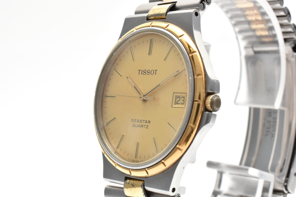 TISSOT ティソ Seastar シースター D360A メンズ クォーツ 腕時計 ゴールド文字盤 デイト ゴールド シルバー ツートーン ステンレス ブレスレット 32.6mm 1990年代 ヴィンテージ