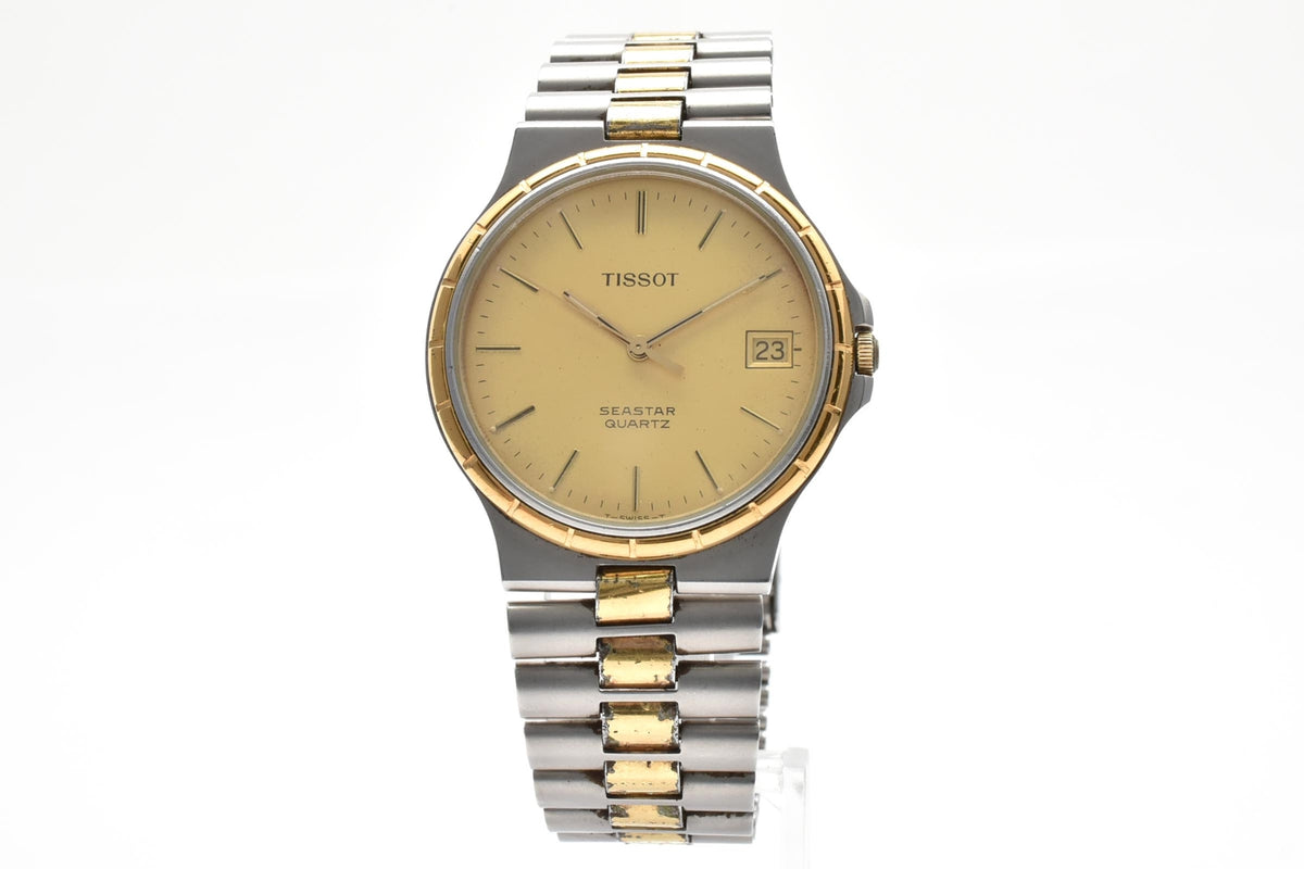 TISSOT ティソ Seastar シースター D360A メンズ クォーツ 腕時計 ゴールド文字盤 デイト ゴールド シルバー ツートーン ステンレス ブレスレット 32.6mm 1990年代 ヴィンテージ
