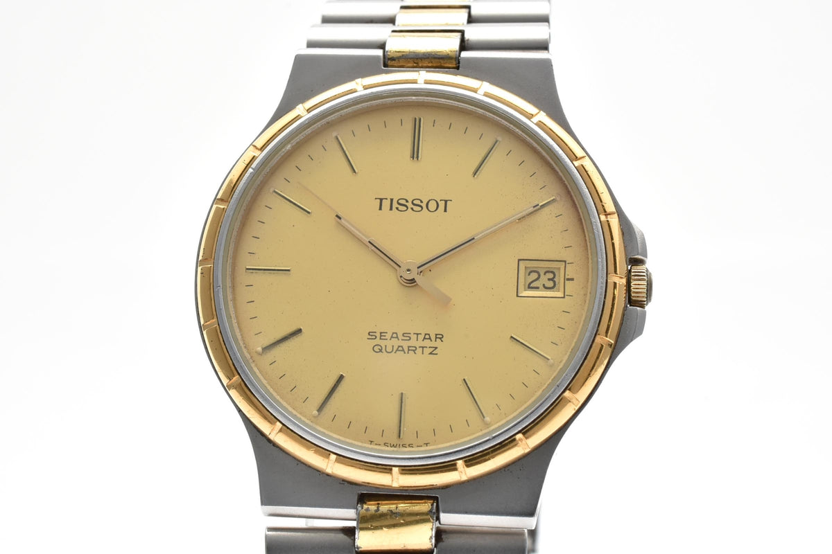 TISSOT ティソ Seastar シースター D360A メンズ クォーツ 腕時計 ゴールド文字盤 デイト ゴールド シルバー ツートーン ステンレス ブレスレット 32.6mm 1990年代 ヴィンテージ