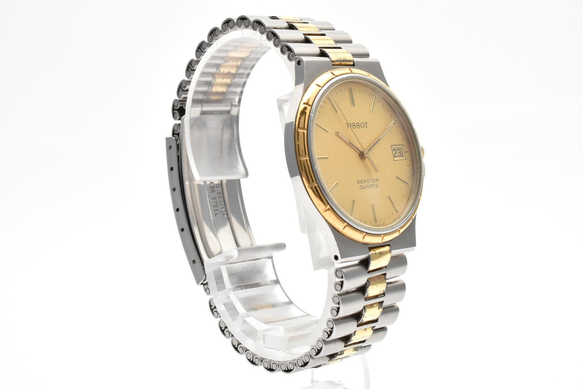 TISSOT ティソ Seastar シースター D360A メンズ クォーツ 腕時計 ゴールド文字盤 デイト ゴールド シルバー ツートーン ステンレス ブレスレット 32.6mm 1990年代 ヴィンテージ