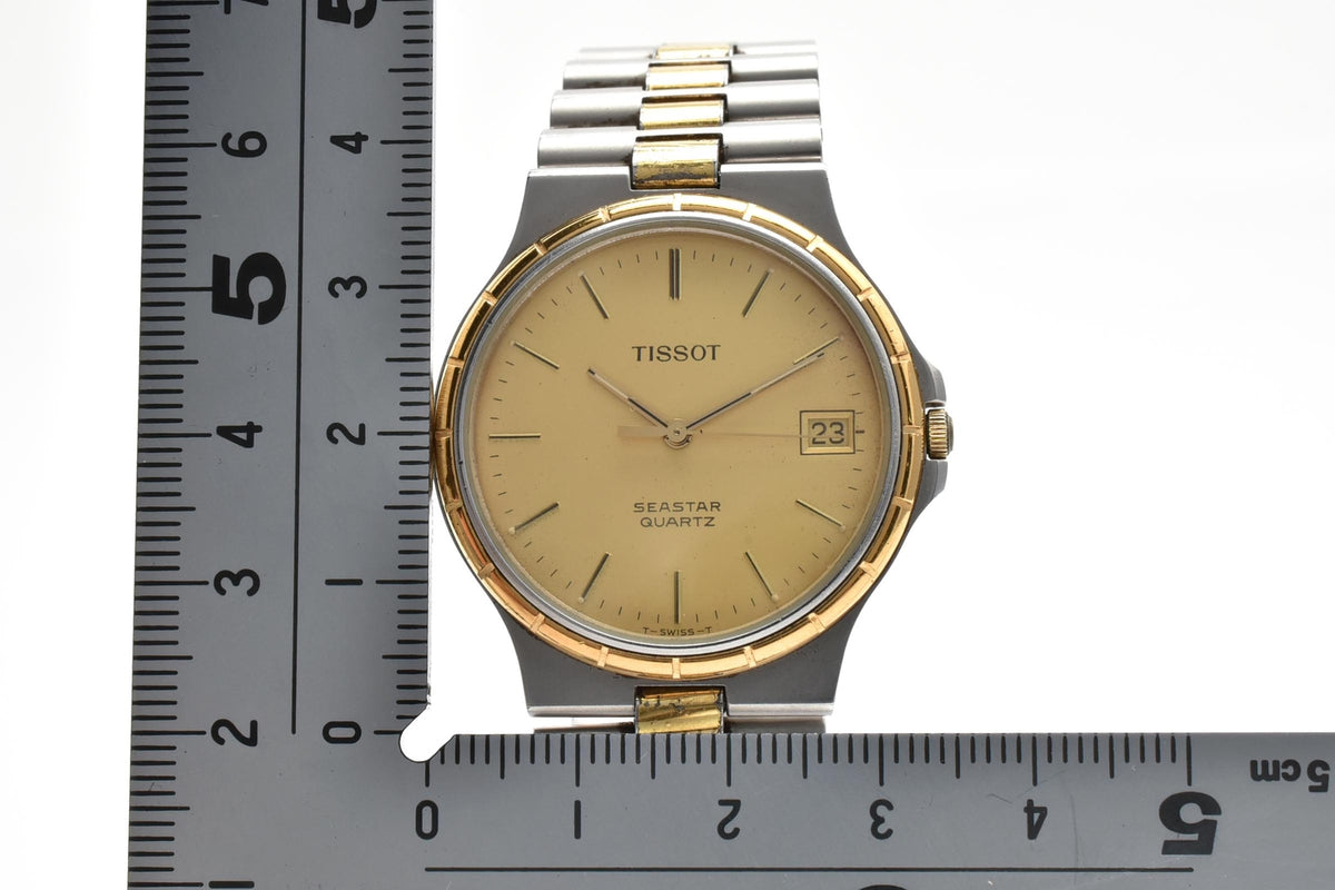 TISSOT ティソ Seastar シースター D360A メンズ クォーツ 腕時計 ゴールド文字盤 デイト ゴールド シルバー ツートーン ステンレス ブレスレット 32.6mm 1990年代 ヴィンテージ