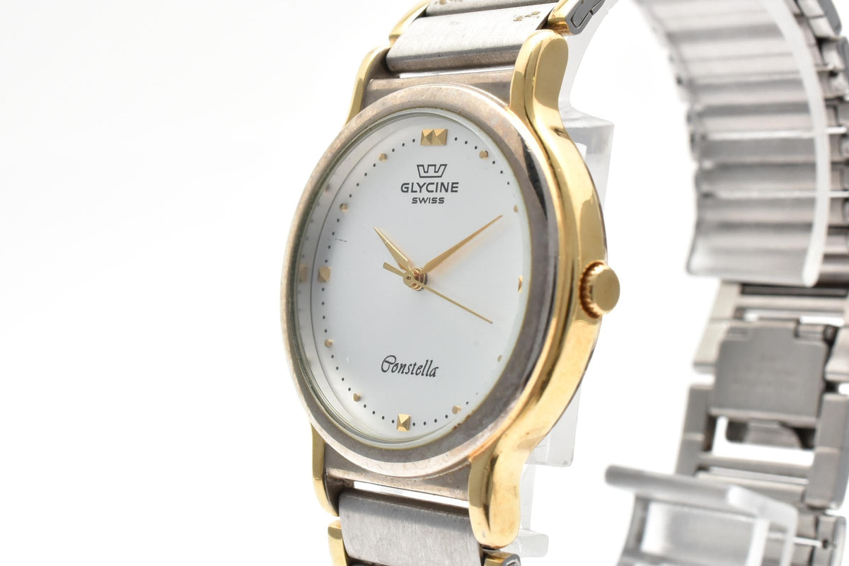 GLYCINE グリシン グライシン Bienne ビエンヌ Constellation 170790 メンズ クォーツ 腕時計 シルバー文字盤 2針 ステンレス コンビ ブレスレット 29.6mm 1990年代 ヴィンテージ