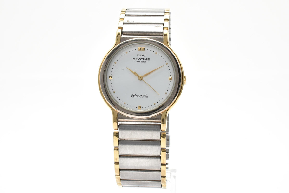 GLYCINE グリシン グライシン Bienne ビエンヌ Constellation 170790 メンズ クォーツ 腕時計 シルバー文字盤 2針 ステンレス コンビ ブレスレット 29.6mm 1990年代 ヴィンテージ